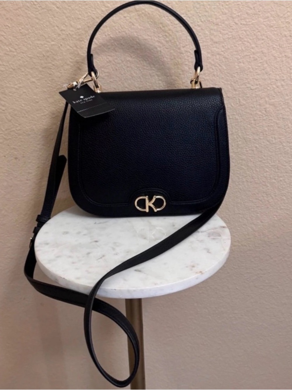 KATE SPADE KYLA Leather Top Handle Saddle Bag Crossbody Handbag KM069 Black $379